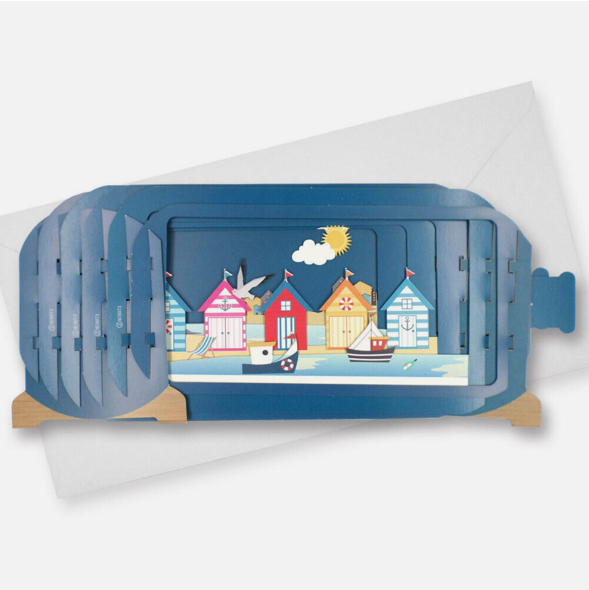 Alljoy Design Beach Huts Message In A Bottle Card