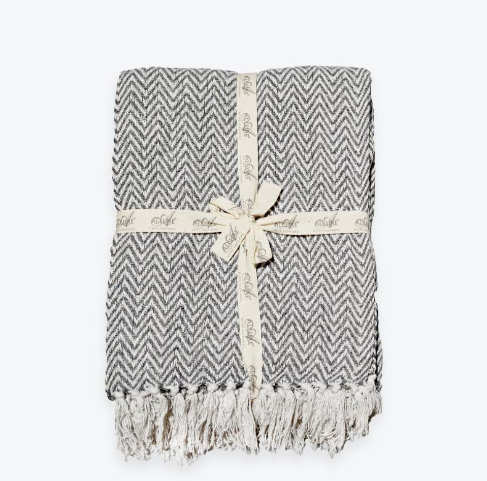Audley Chevron Herringbone Throw Charcoal