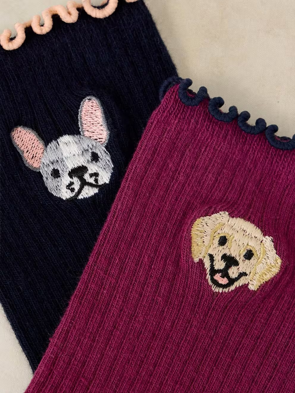White Stuff 2 Pack Dog Embroidery Ankle Socks