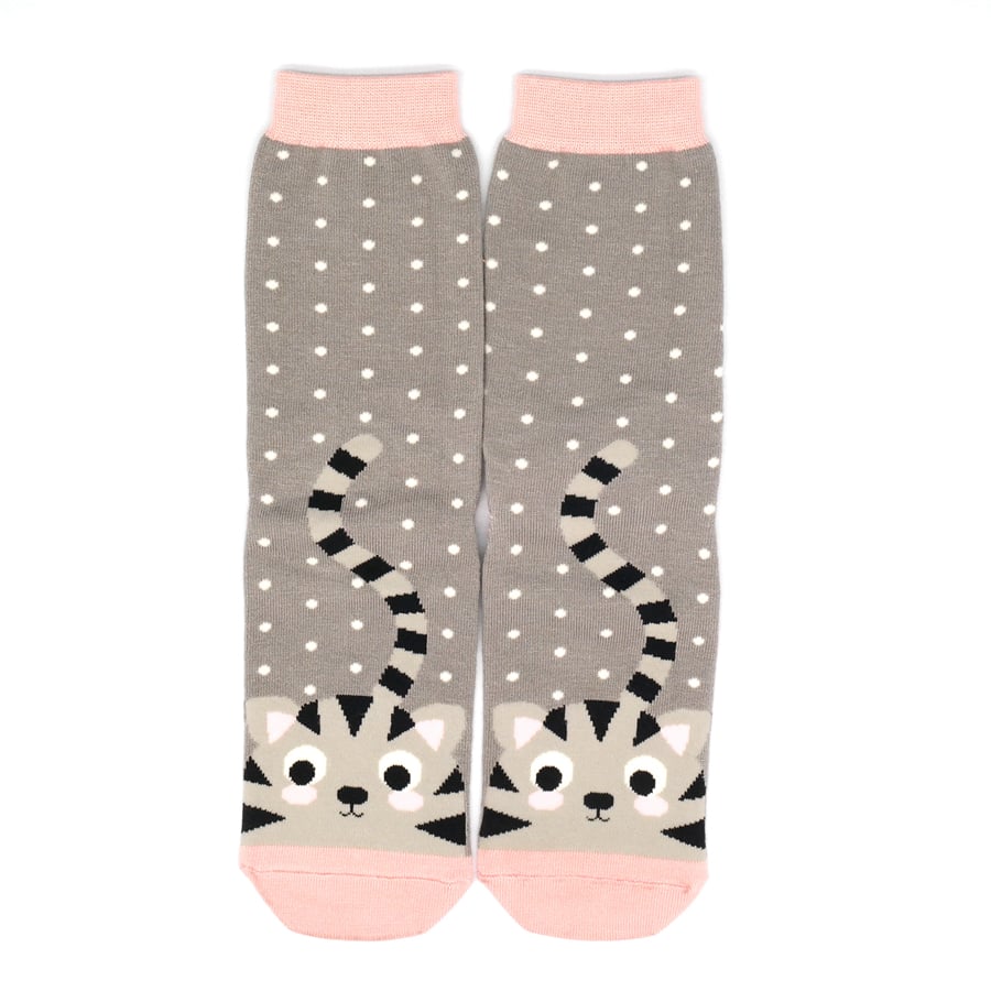Miss Sparrow Kitty & Spots Socks Grey