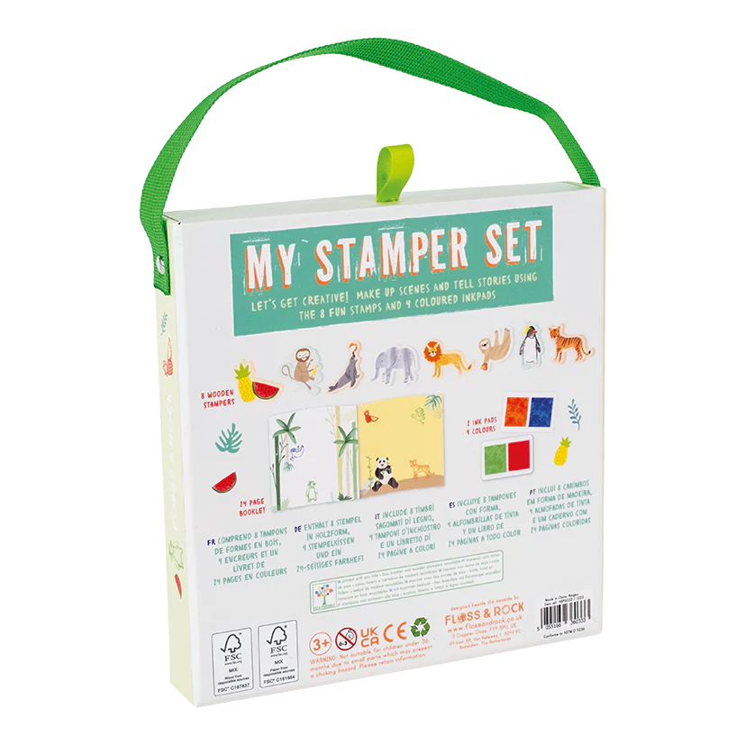 Wooden Stamps & Ink Stamper Set - Jungle