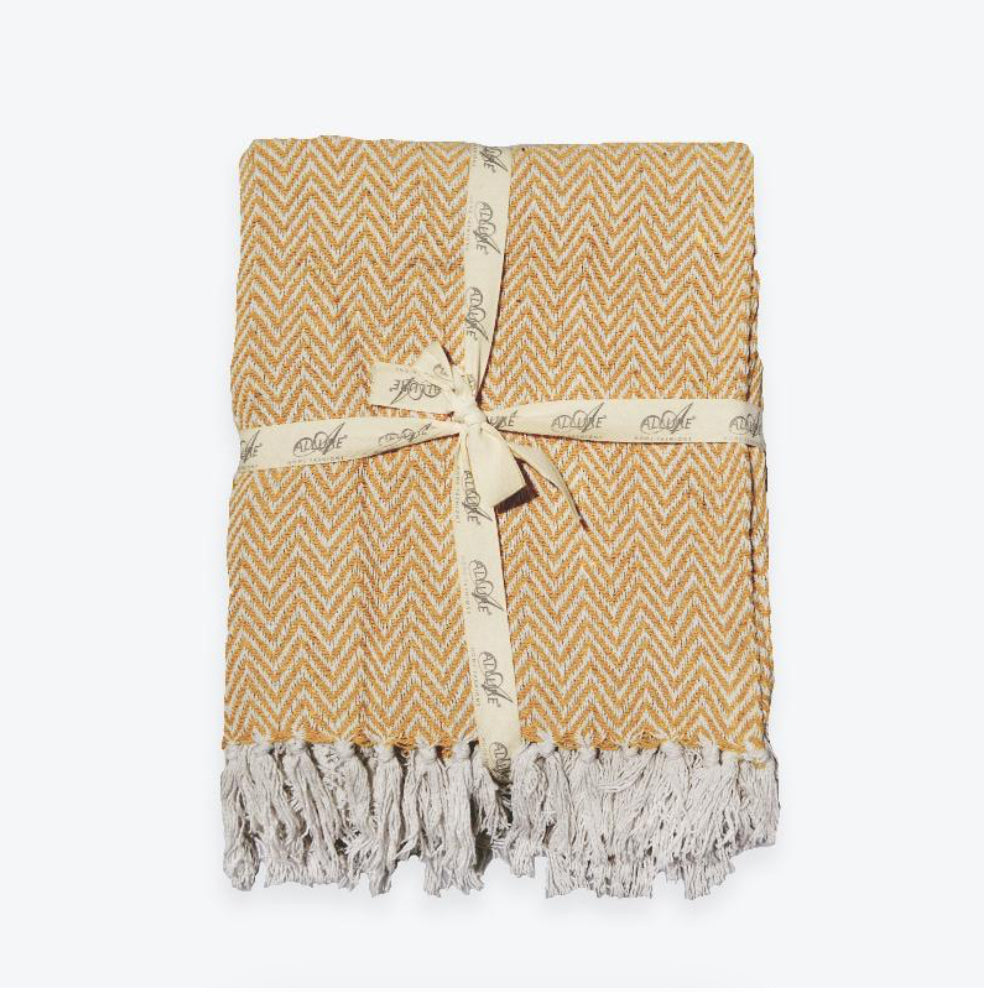 Audley Chevron Herringbone Throw Mustard