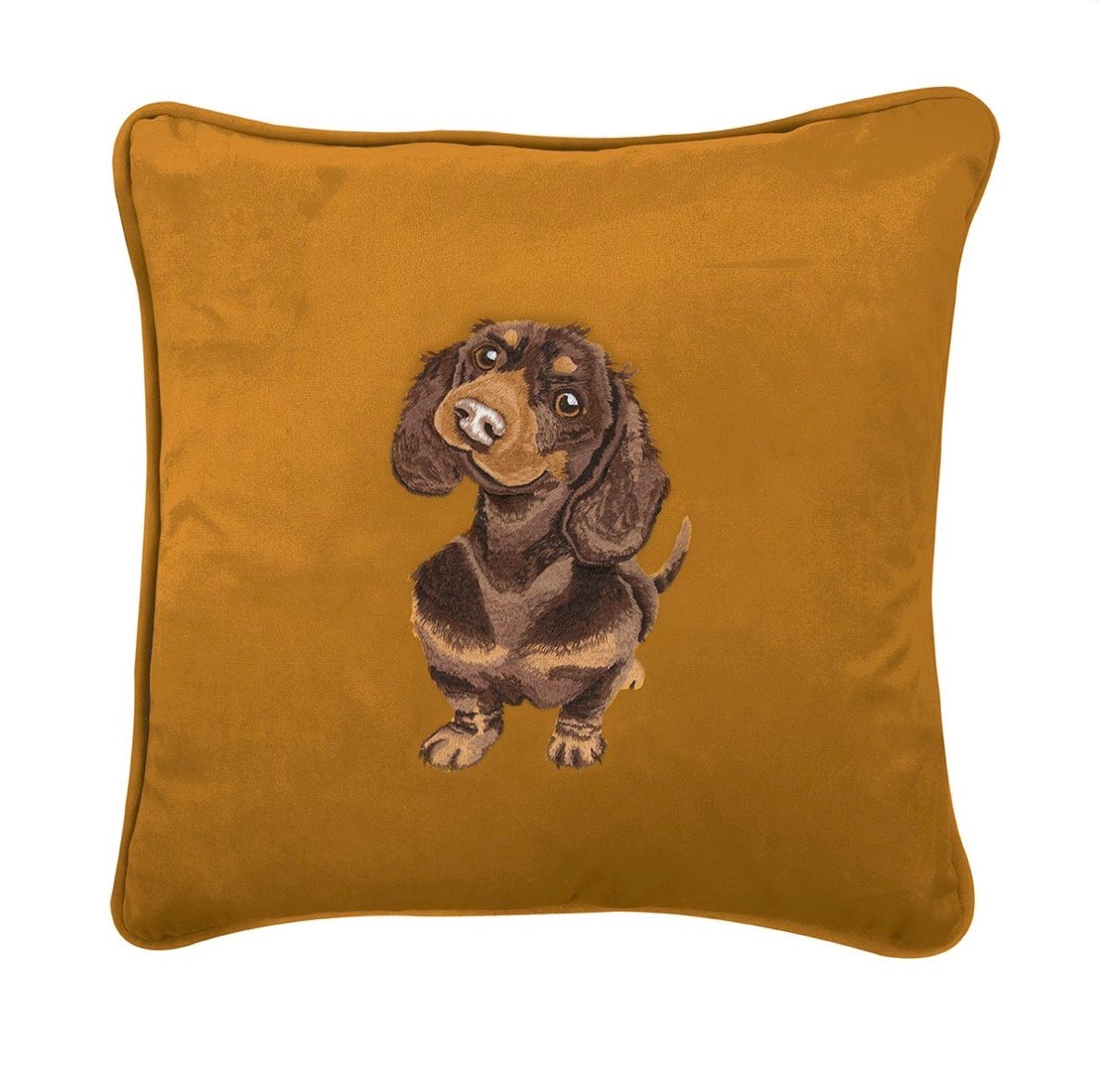 Wrendale Little Sausage Dachshund Embroidered Cushion