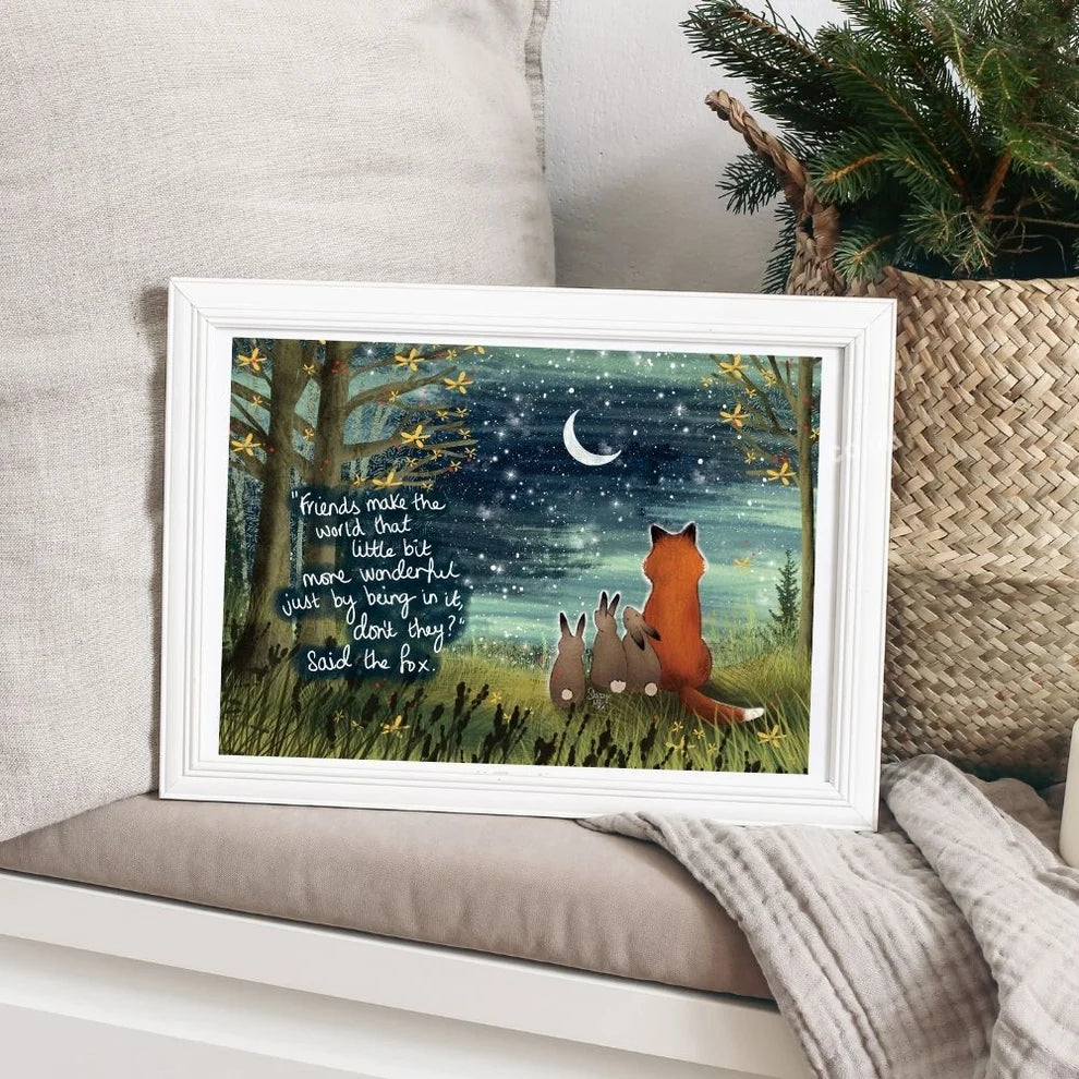 Fox Under The Moon Artist Print - Friends