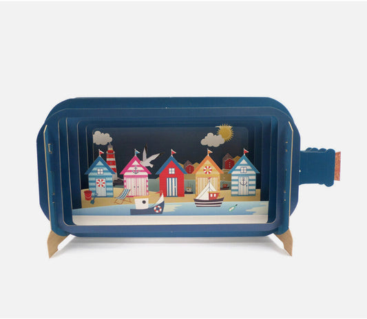 Alljoy Design Beach Huts Message In A Bottle Card