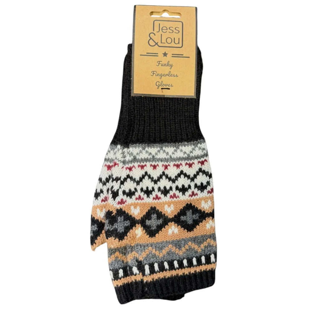 Jess & Lou Funky Fingerless Gloves - Black