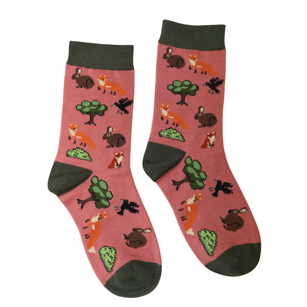 Jess & Lou Bamboo Socks - Pink Woodland Print