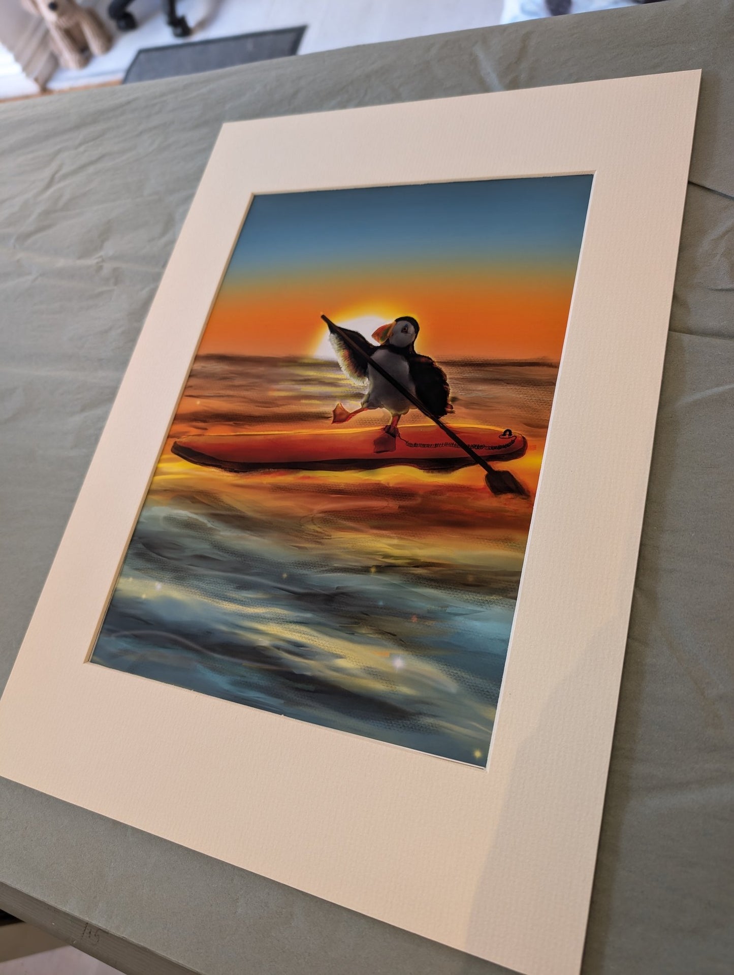 Mounted Paddleboardin’ Puffin Print