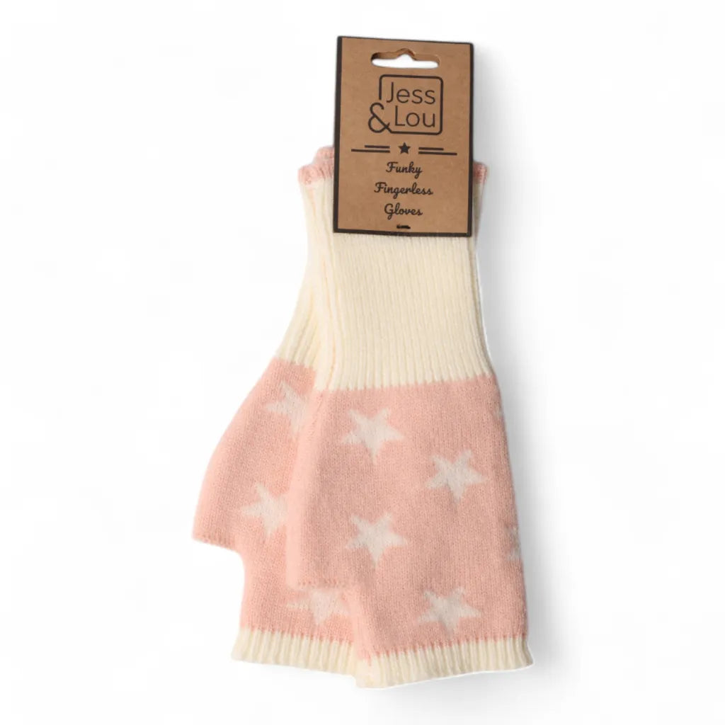 Jess & Lou Fingerless Gloves Pink/Cream Stars