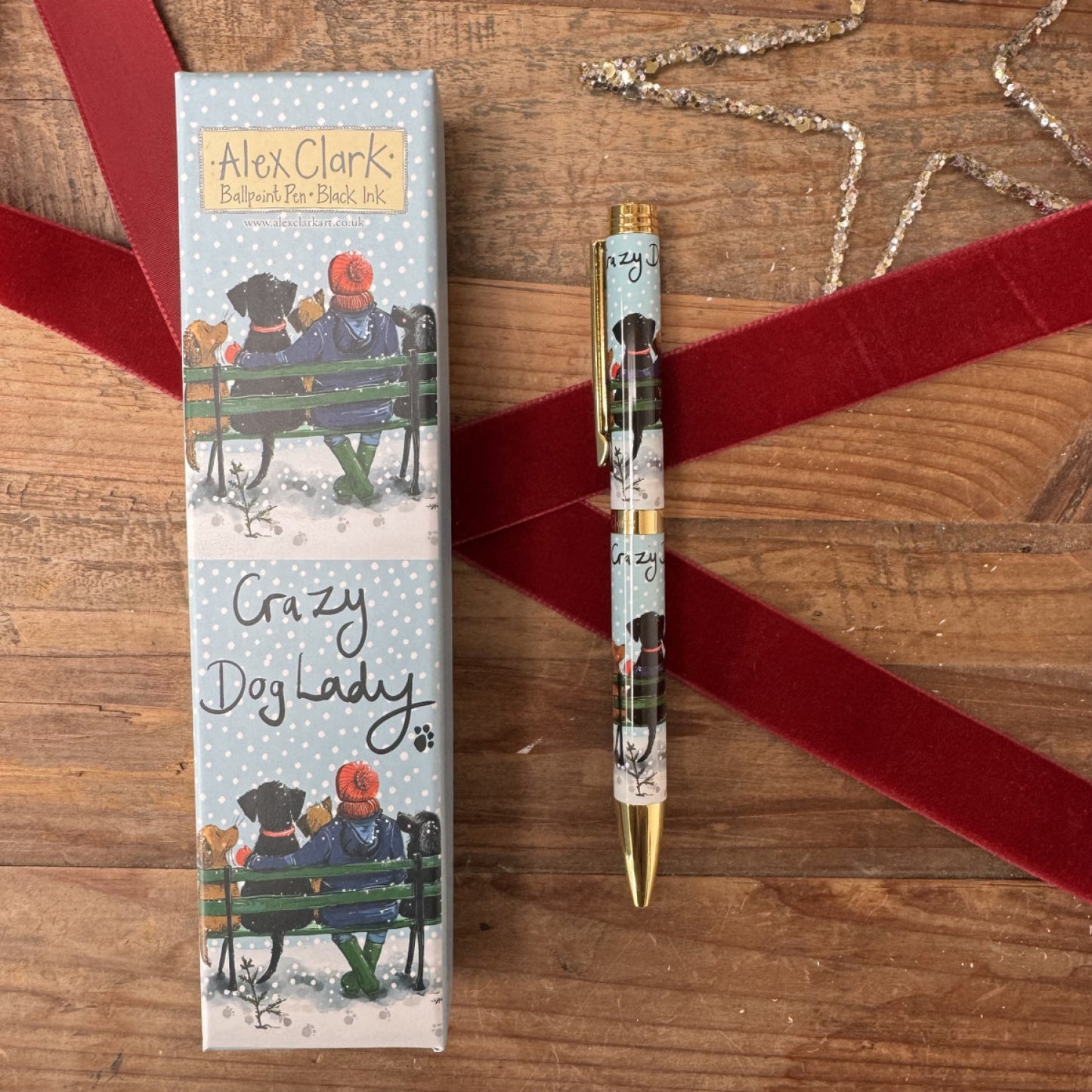 Alex Clark Crazy Dog Lady at Christmas ballpoint pen