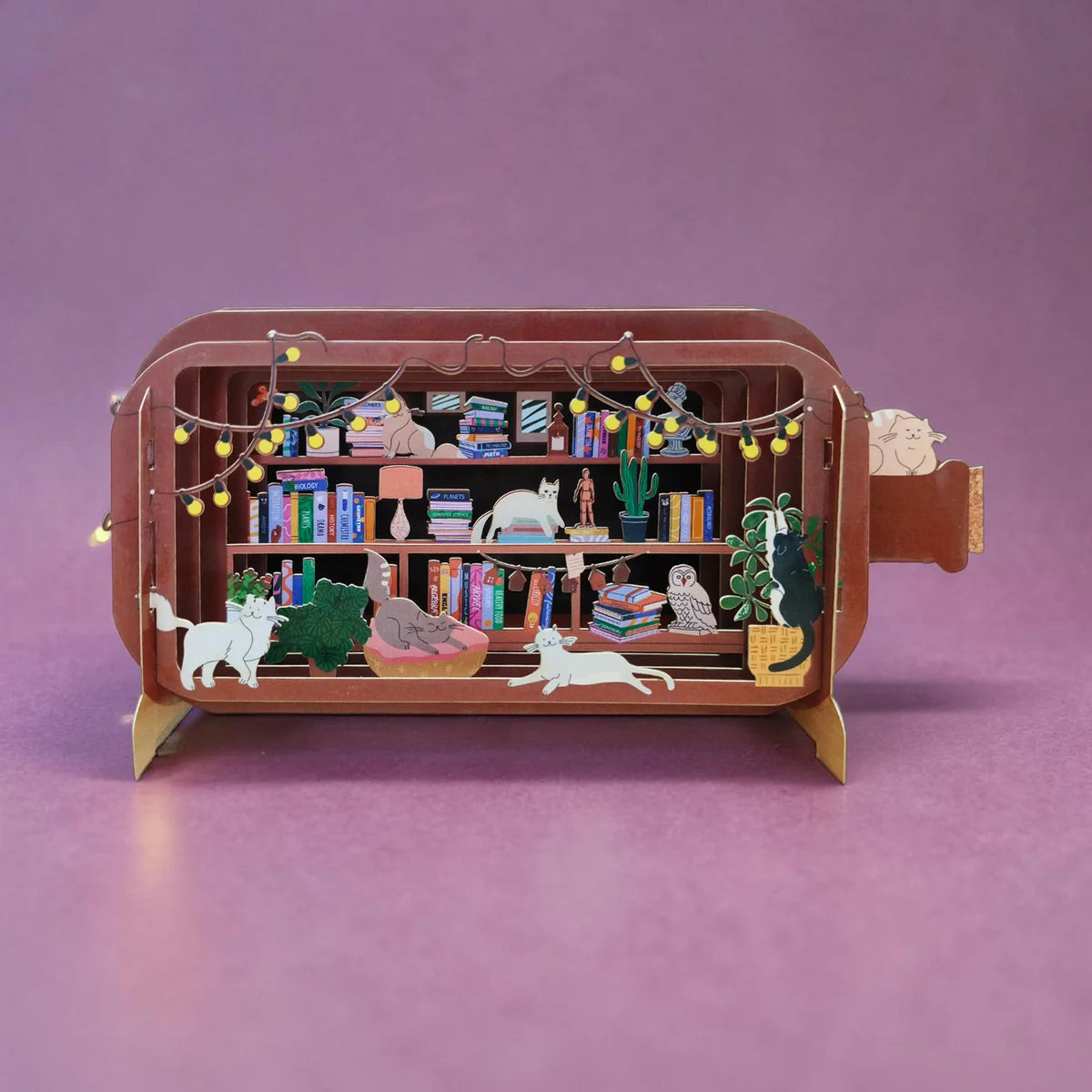 Alljoy Design Cosy Cat Library Message In A Bottle Card