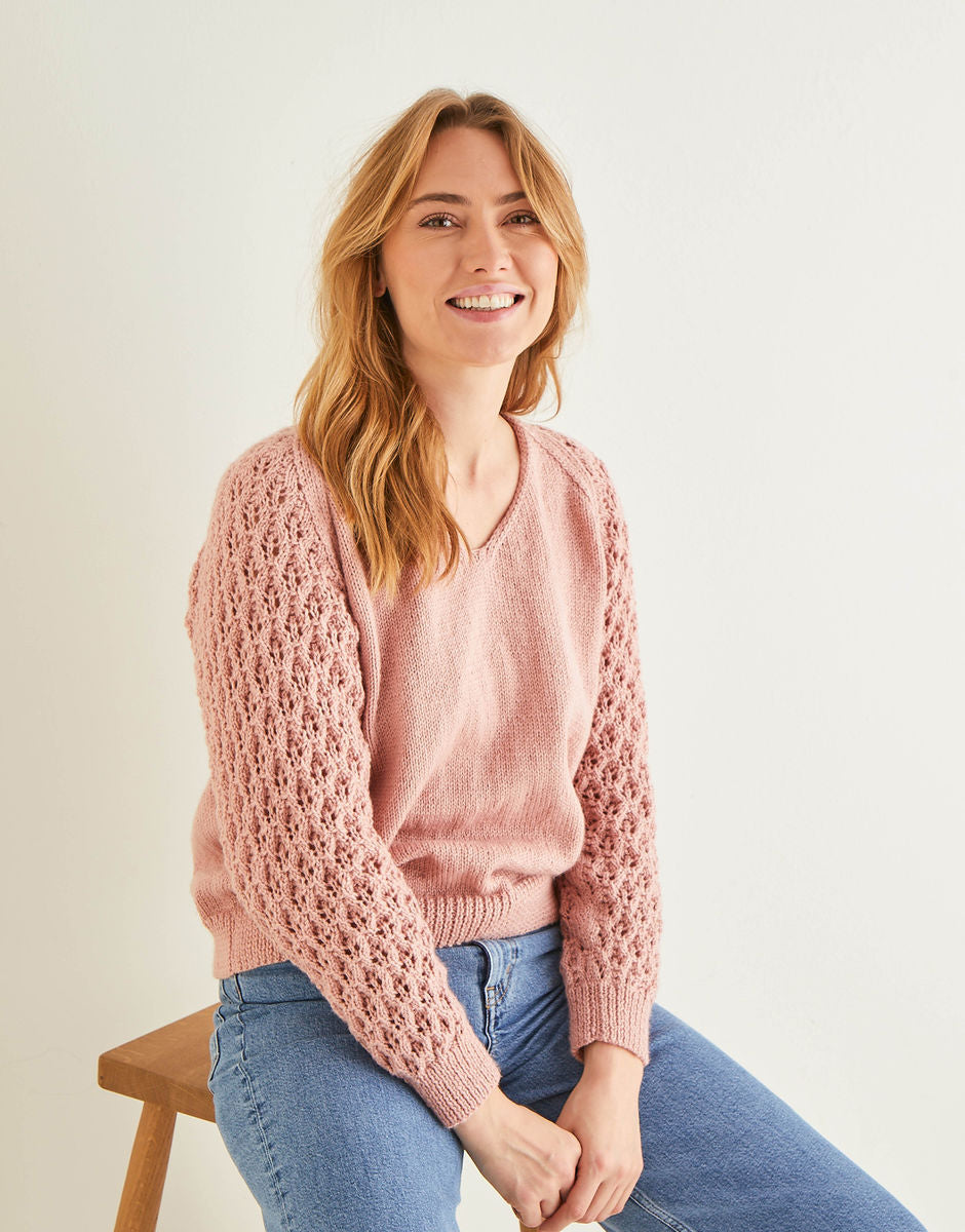 Pattern - Rose Lace Sleeved Sweater in Hayfield Wool 10266