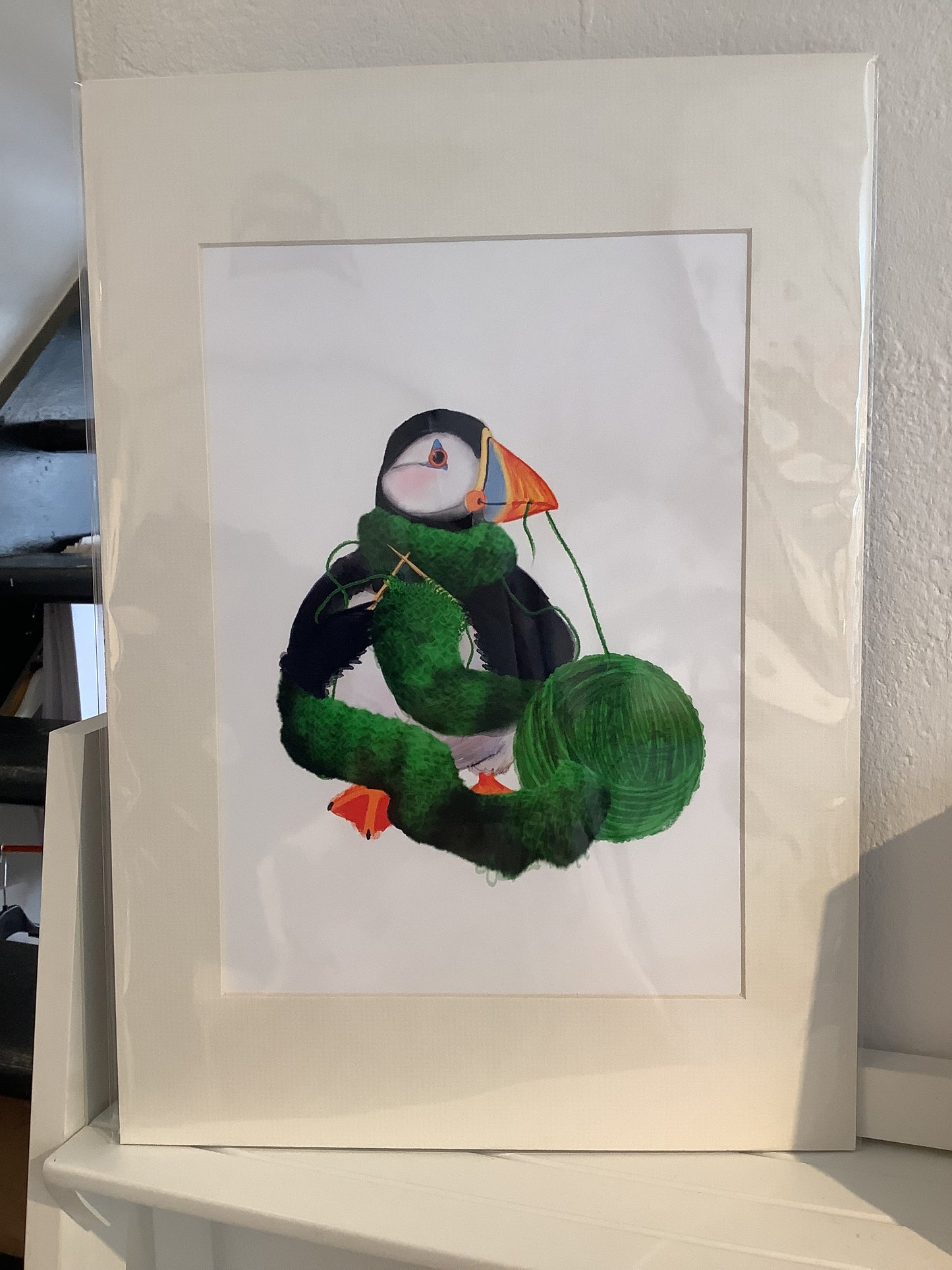Mounted Knittin’ Puffin Print
