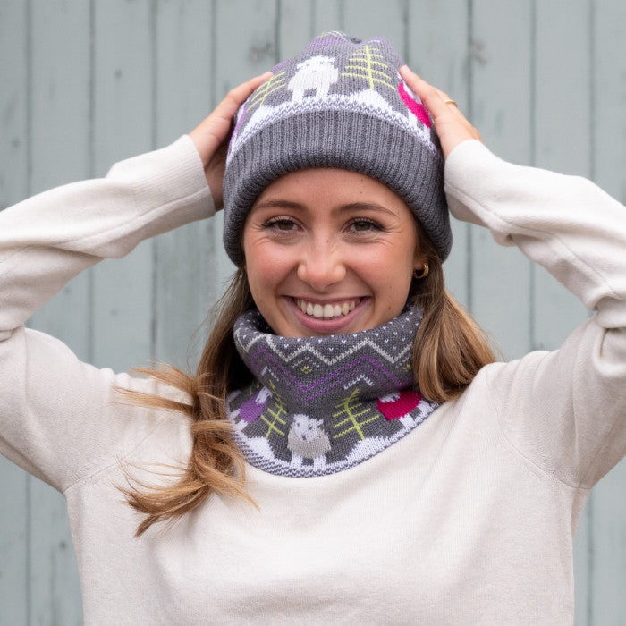 Herdy Fair Isle Bobble Hat Purple