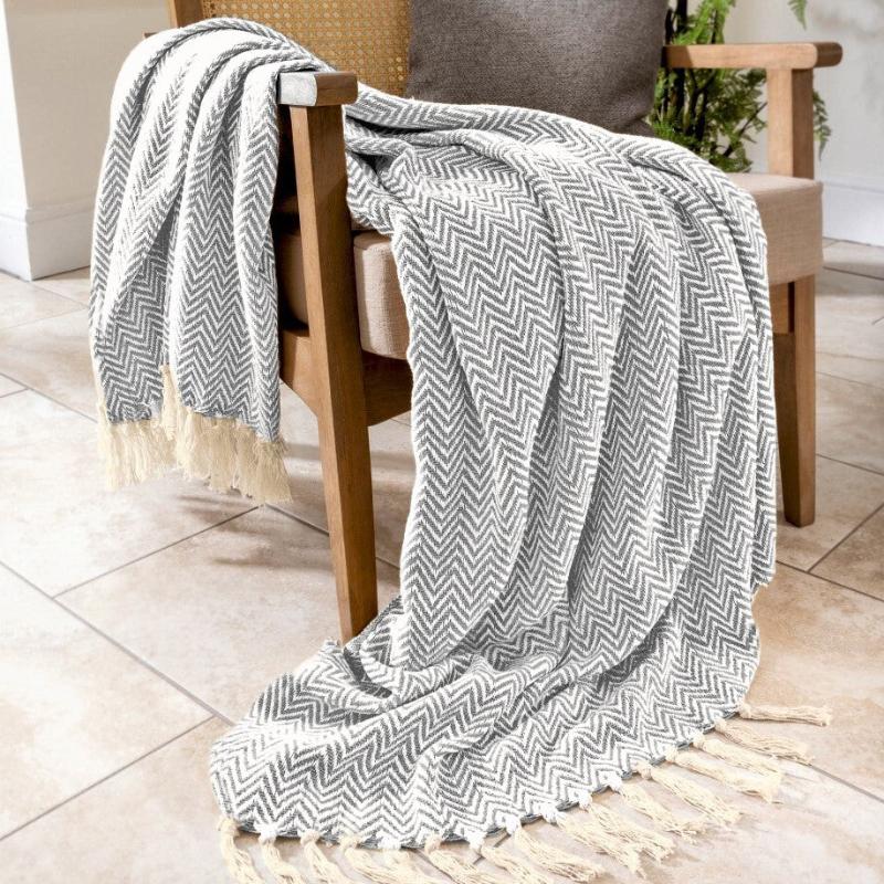 Audley Chevron Herringbone Throw Light Grey