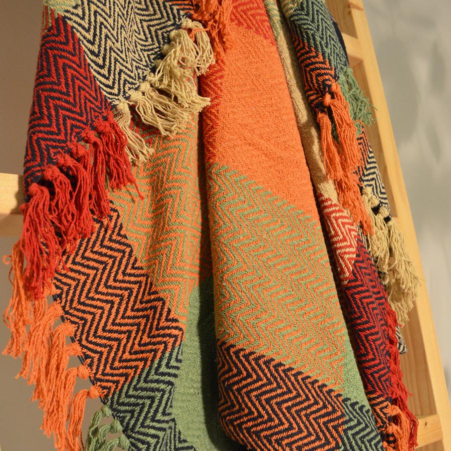 Multicoloured Check Throw - Herringbone Blanket