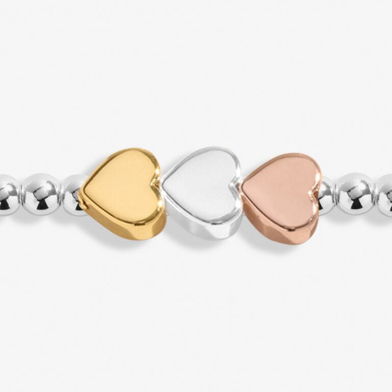 Joma Three Tone Heart Anklet In Silver, Gold And Rose Gold Plating