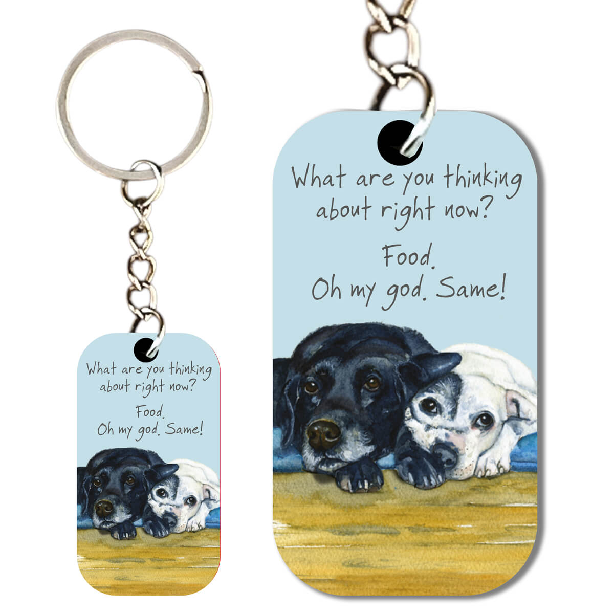 Keyring - What are you thinking about right now? Labrador and Staffie
