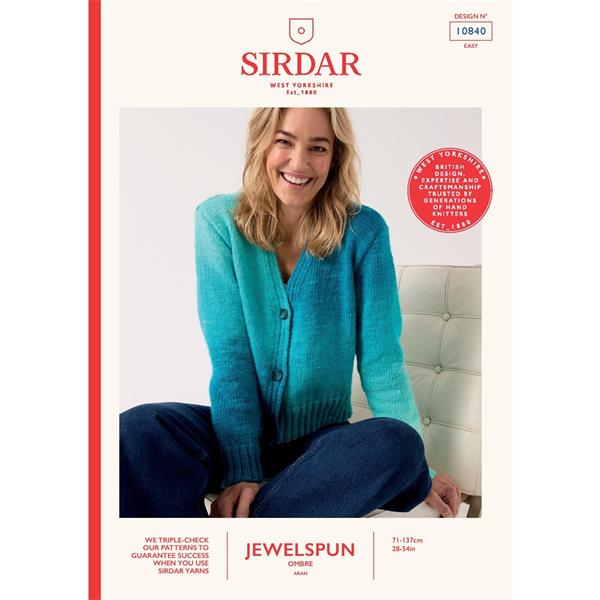 Pattern - Nice V Neck Cardigan in Jewelspun Ombre Aran 10840