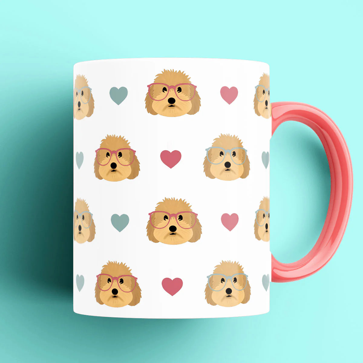 Cockapoos in Glasses Patterned Mug Pink