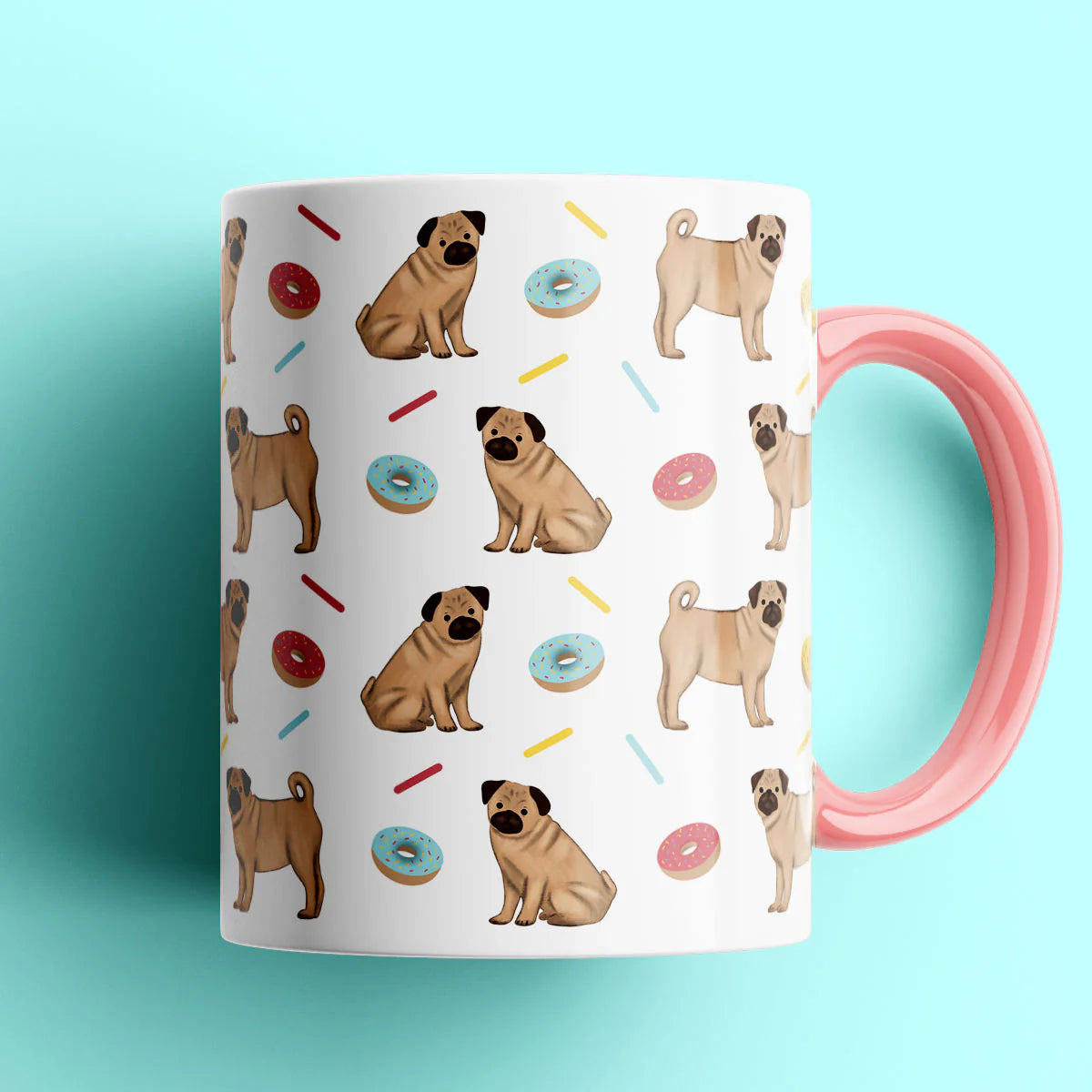 Pugs and Donuts Patterned Mug Pink