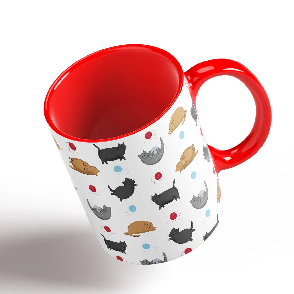 Fat Cats and Wool Patterned Mug Red