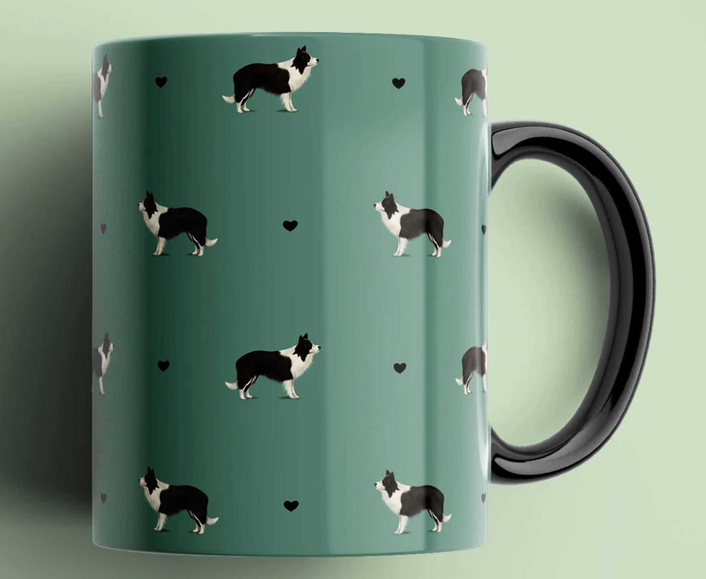 Border Collie with Hearts Patterned Mug