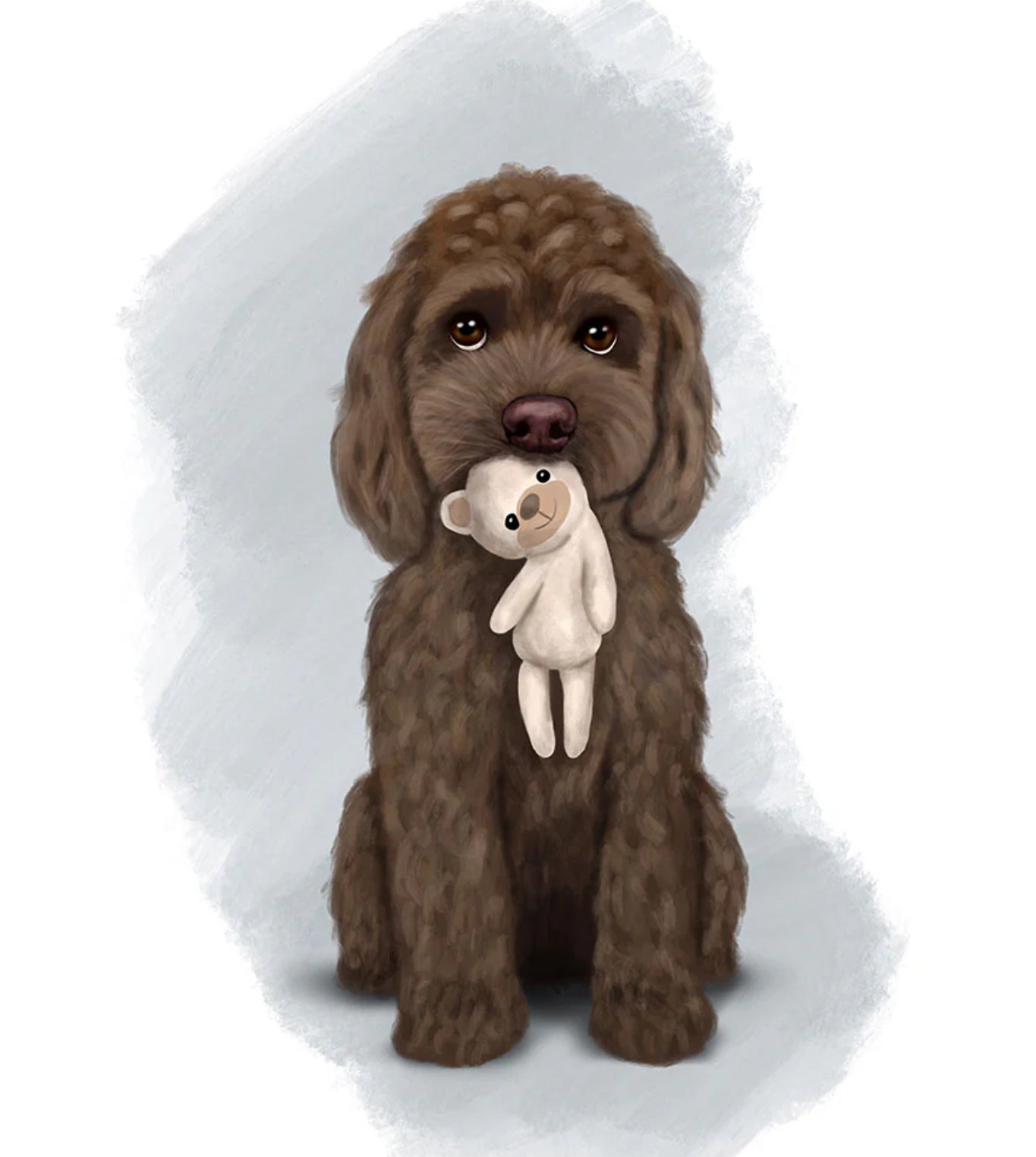Chocolate Cockapoo with Teddy Art Print A4