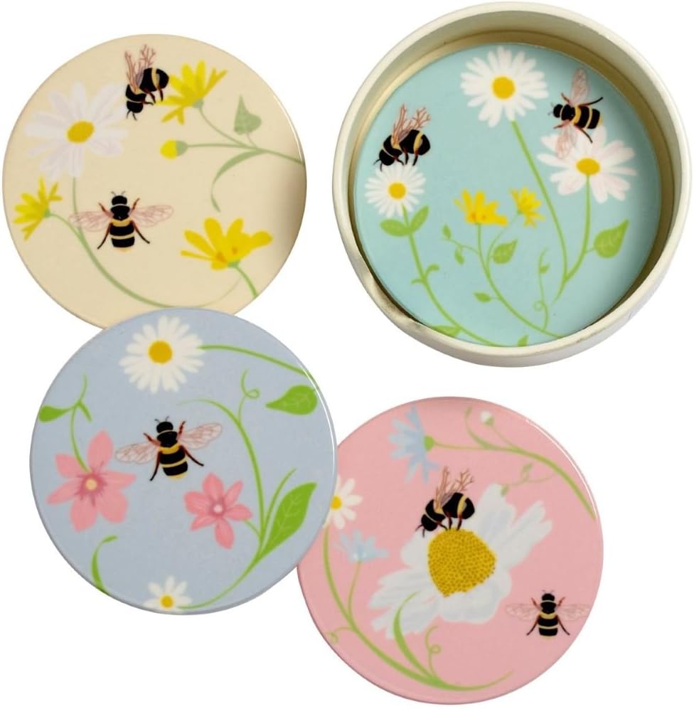 Ceramic Bee Happy Coasters - Set of 4