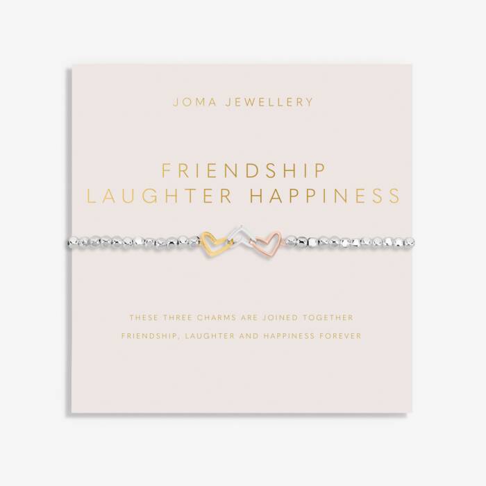 Forever Yours 'Friendship Laughter Happiness' Trio Bracelet In Silver, Gold And Rose Gold Plating