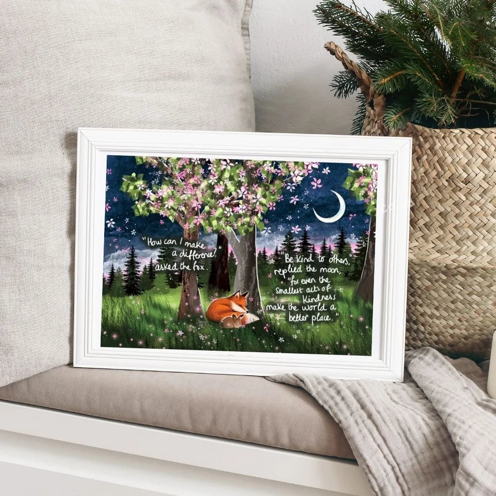 Fox Under The Moon Artist Print - Make A Difference