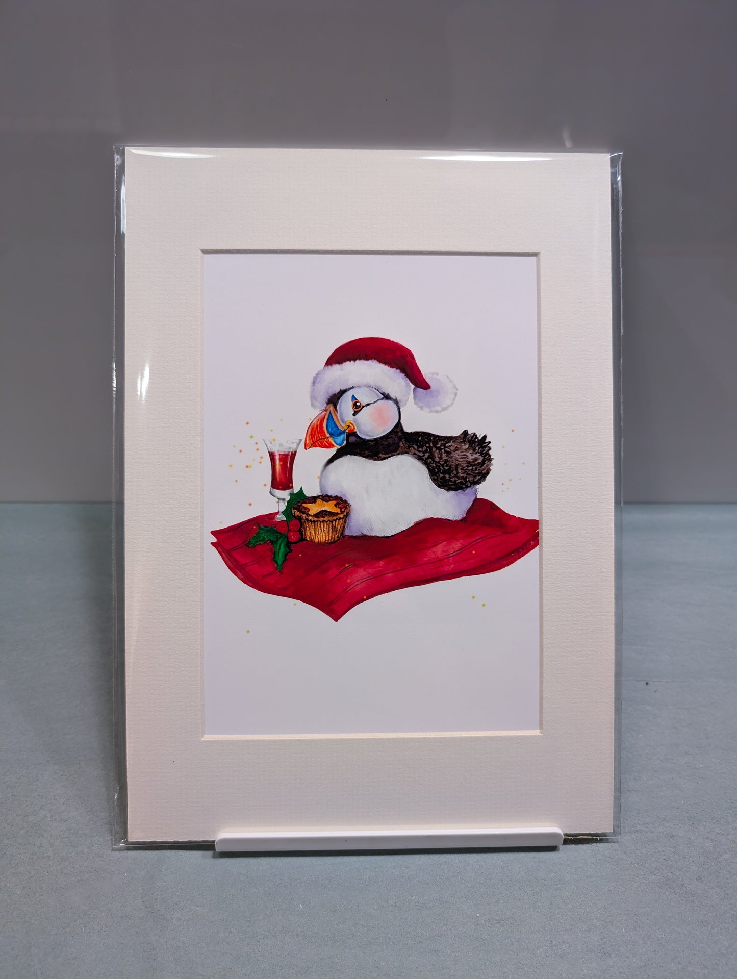 Mounted Merry Puffin Christmas Print