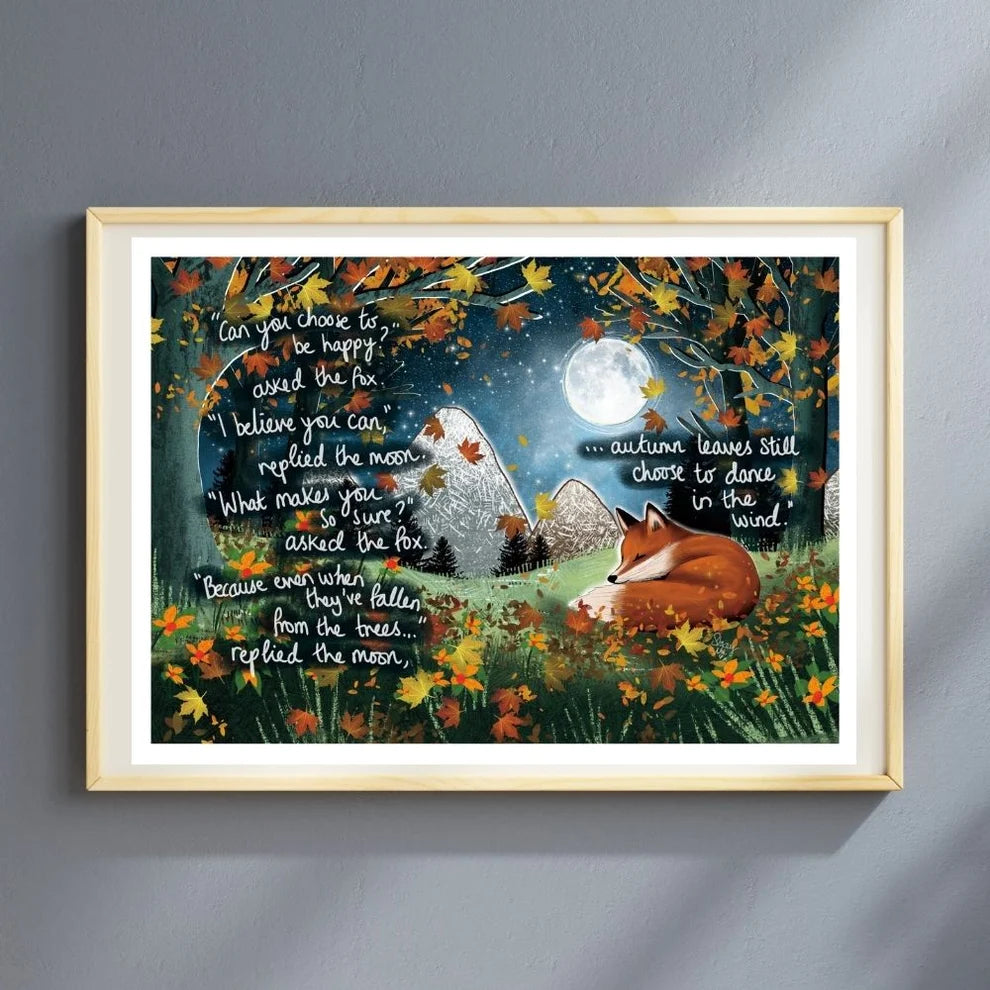 Fox Under The Moon Artist Print - Dance In the Wind