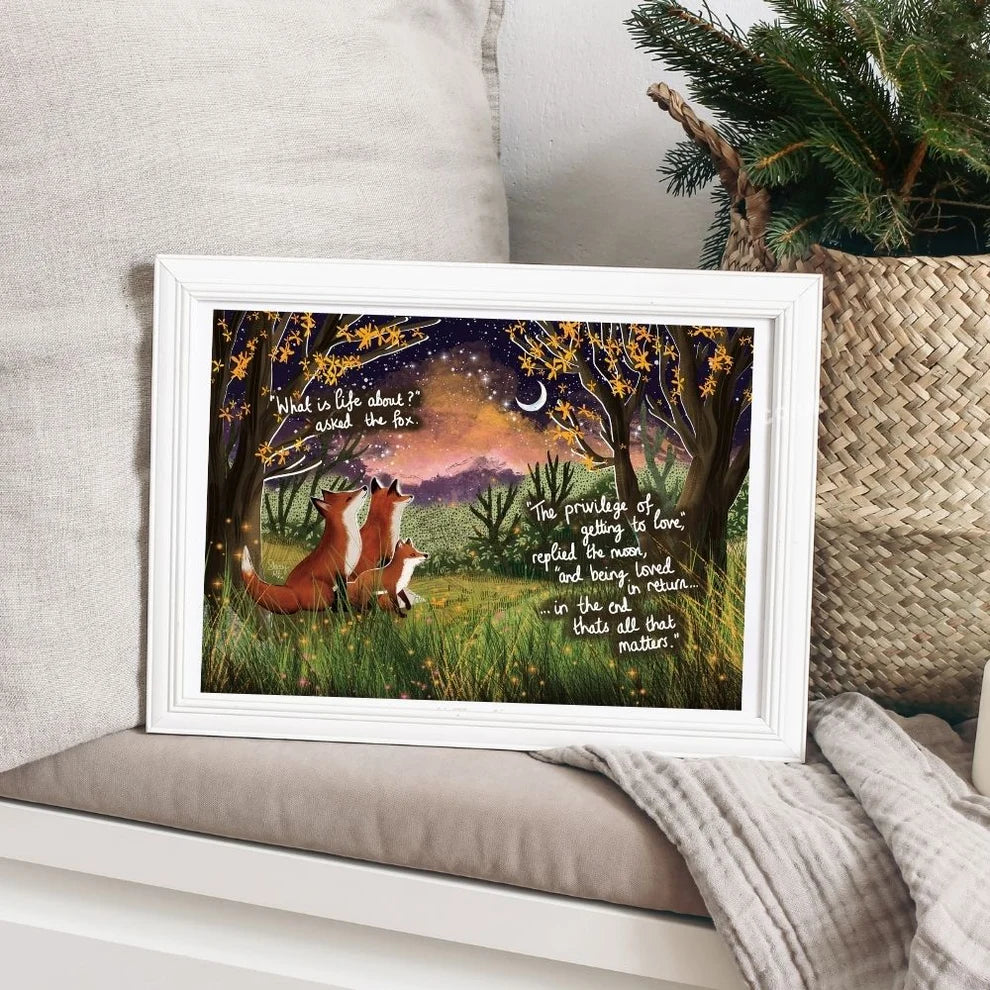 Fox Under The Moon Artist Print - Being Loved