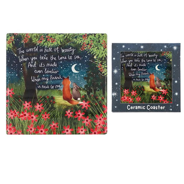 Fox Under The Moon Ceramic Coaster in Gift Box - Beautiful Friend