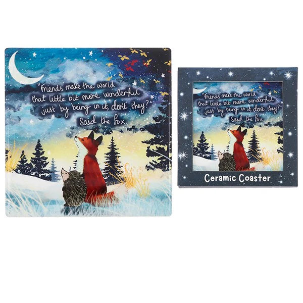 Fox Under The Moon Ceramic Coaster in Gift Box - Wonderful Friend
