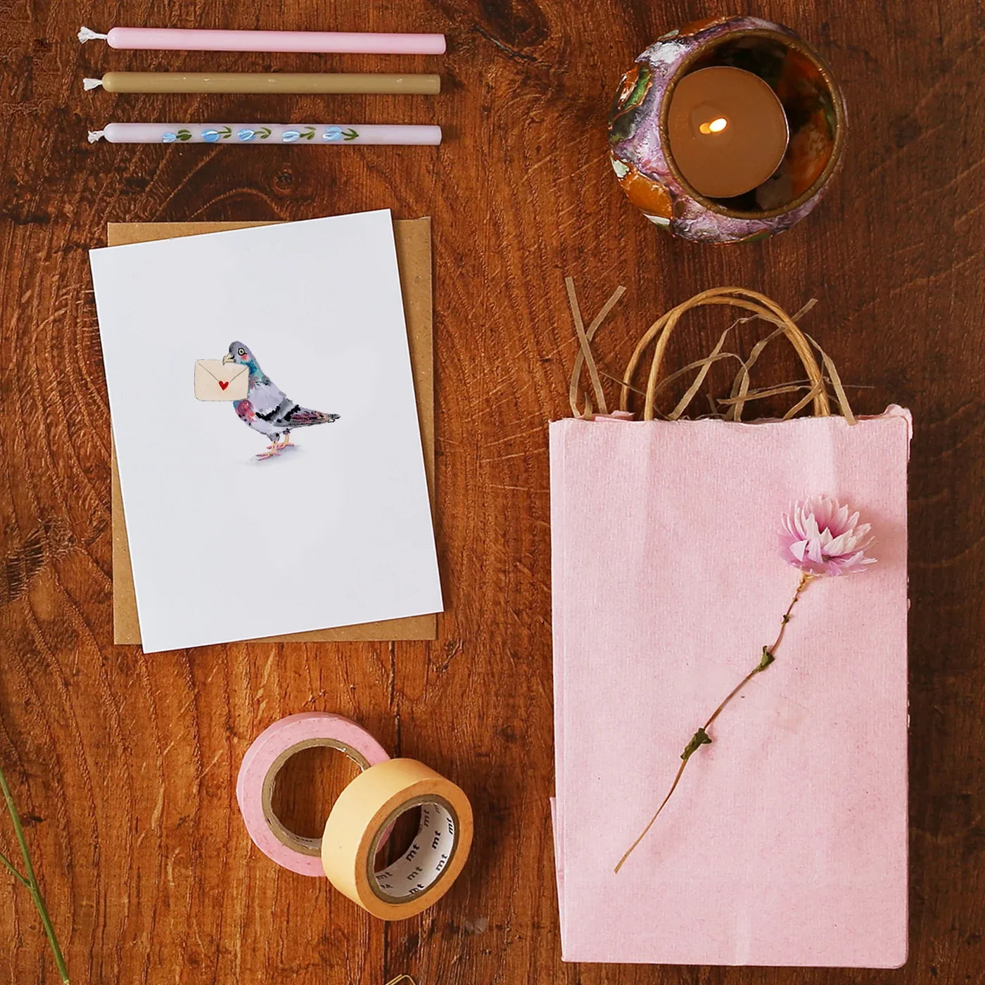 Louise Mulgrew Pigeon Love Note Mini Card