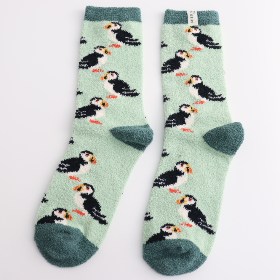 Miss Sparrow Puffin Fluffy Socks Mint
