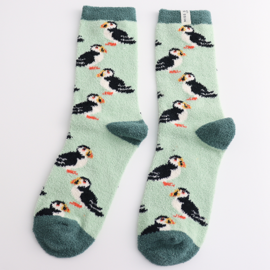 Miss Sparrow Puffin Fluffy Socks Mint