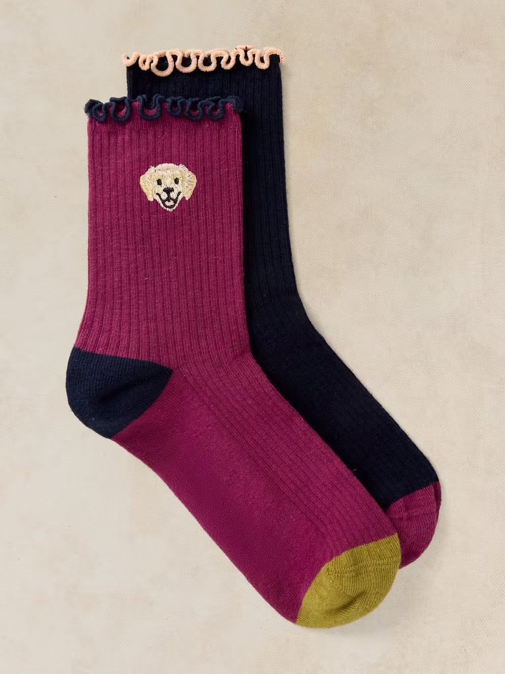 White Stuff 2 Pack Dog Embroidery Ankle Socks