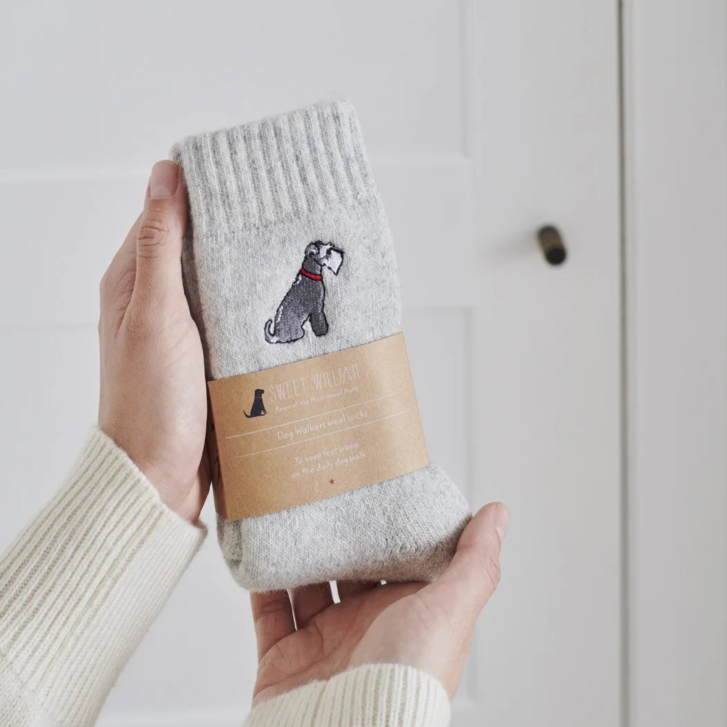 Sweet William Grey Schnauzer Dog Walking Socks