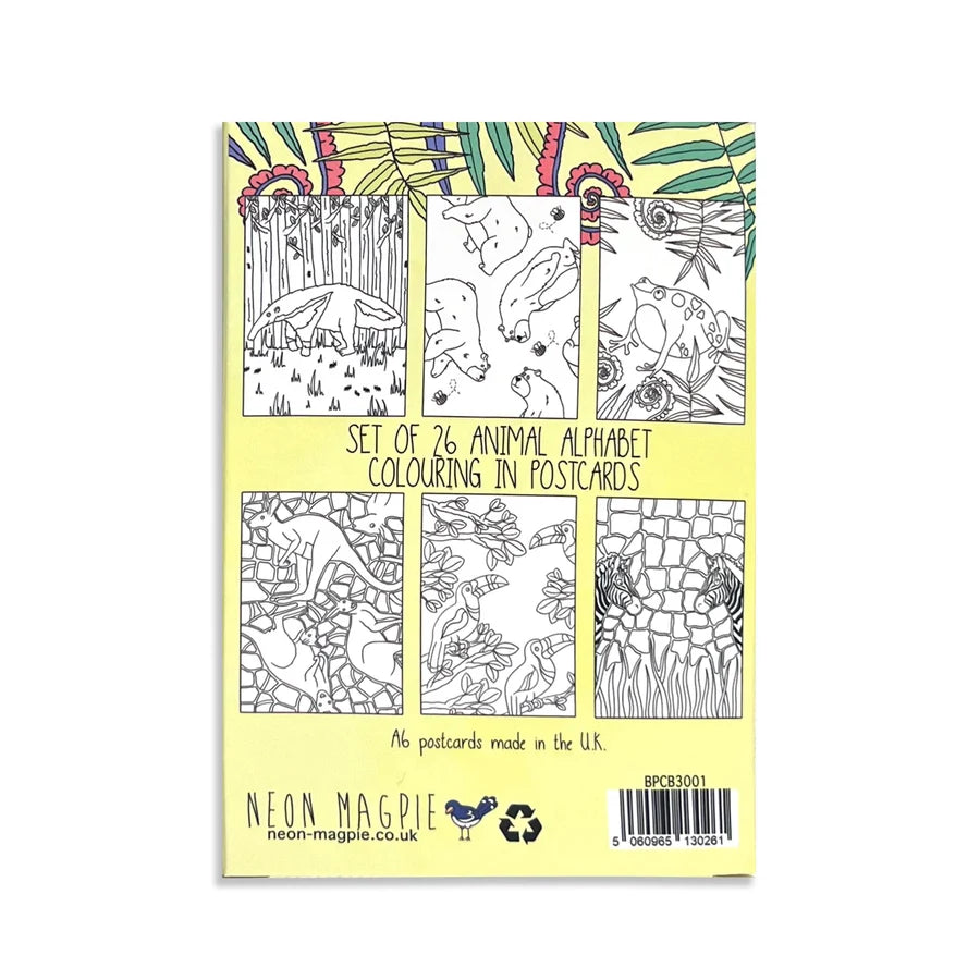 Neon Magpie Animal Colouring In Postcard Set