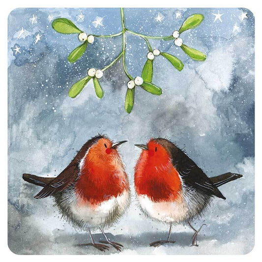 Alex Clark Christmas robins coaster