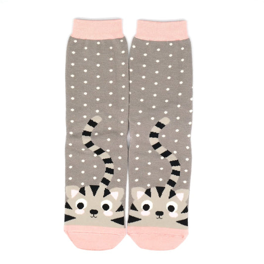 Miss Sparrow Kitty & Spots Socks Grey