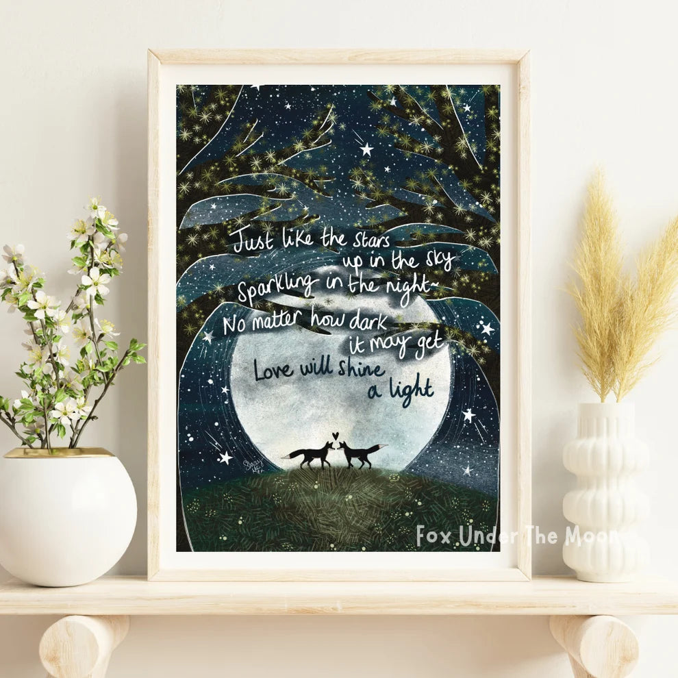 Fox Under The Moon Artist Print - Shine A Light