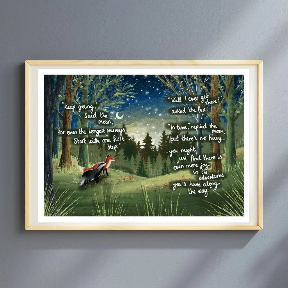 Fox Under The Moon Artist Print - Keep Going