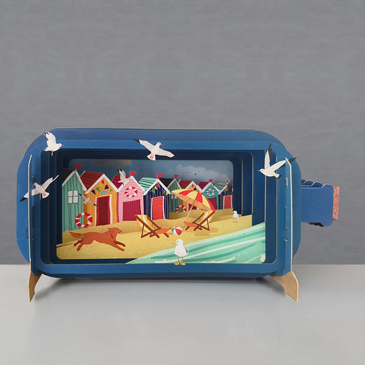 Alljoy Design Beach Huts Message In A Bottle Card