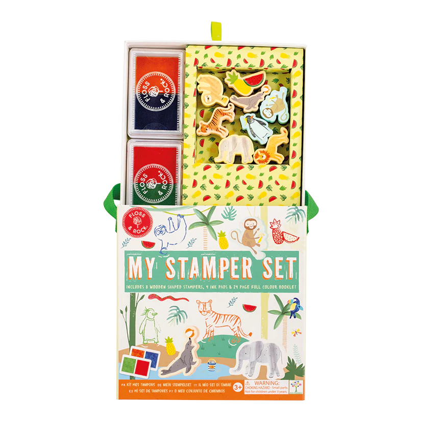 Wooden Stamps & Ink Stamper Set - Jungle