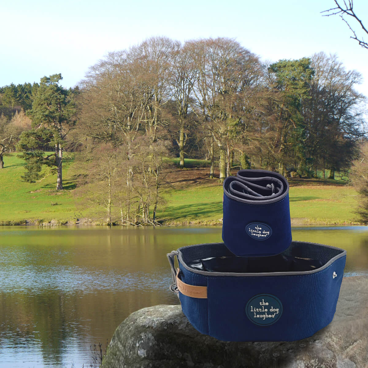 Foldable Dog Travel Bowl | Little Dog Laughed - Navy