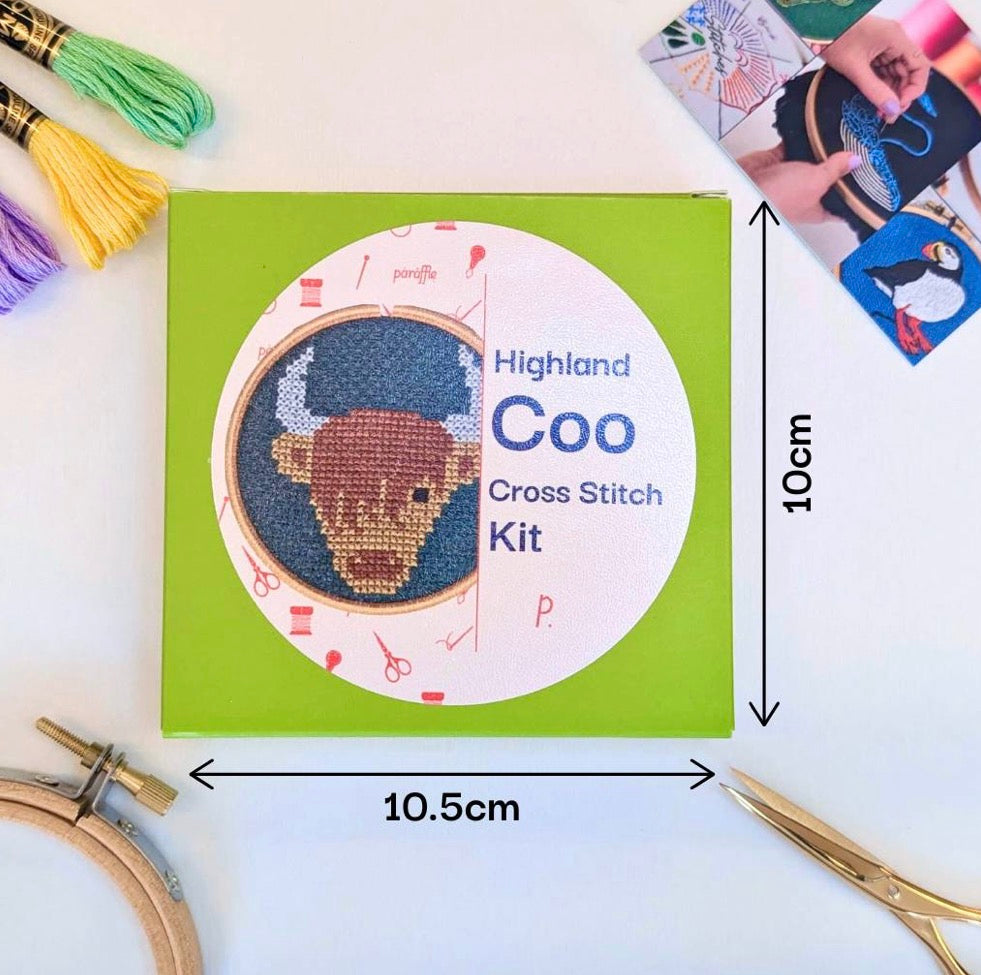 Paraffle Mini Highland Coo Cross Stitch Kit